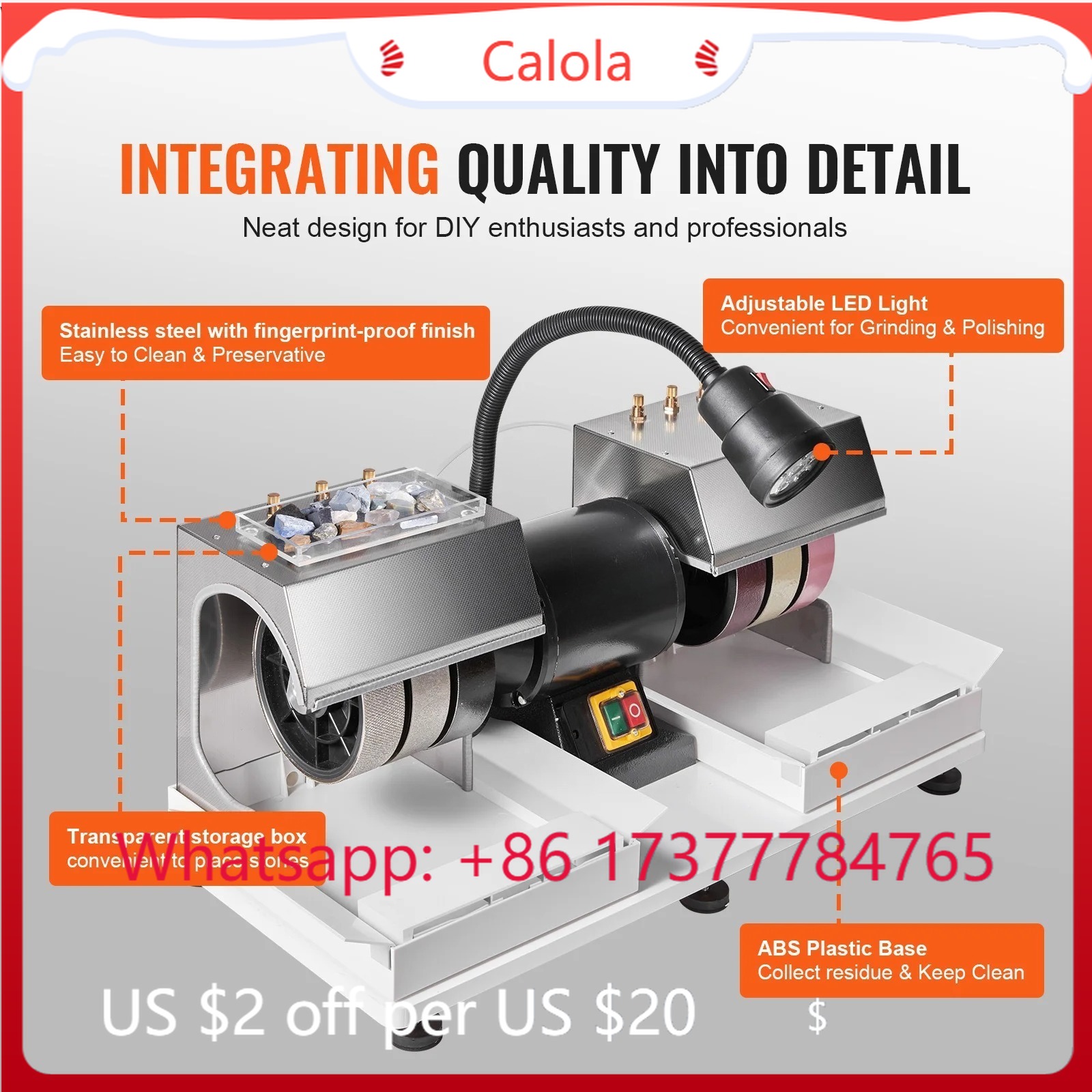 Lapidary Grinder Cabbing Machine - 6 Inch 2HP 1800RPM Lapidary Cabbing