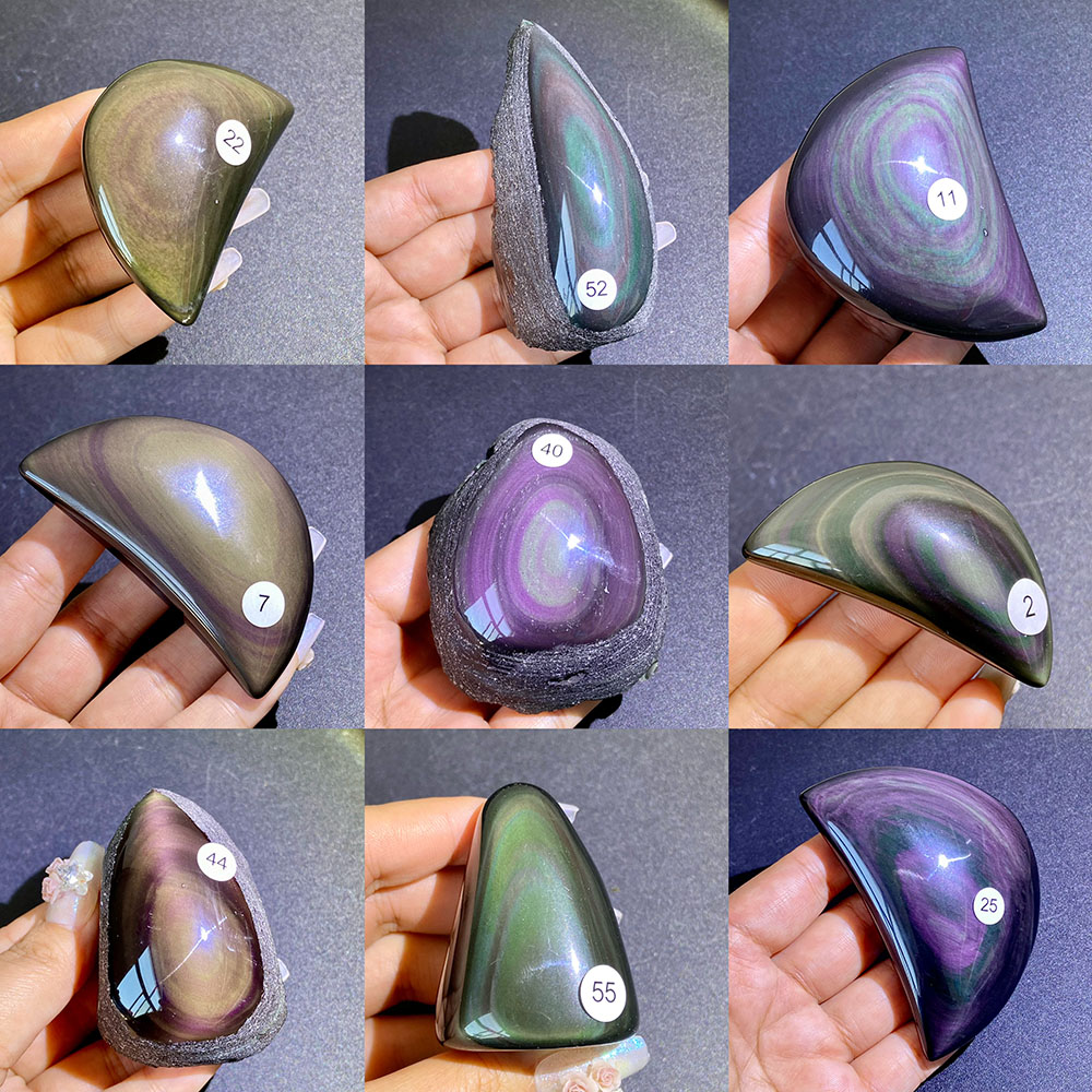 Gemstone Polishing Kit - Natural Rainbow Obsidian Crystal Moon Raw