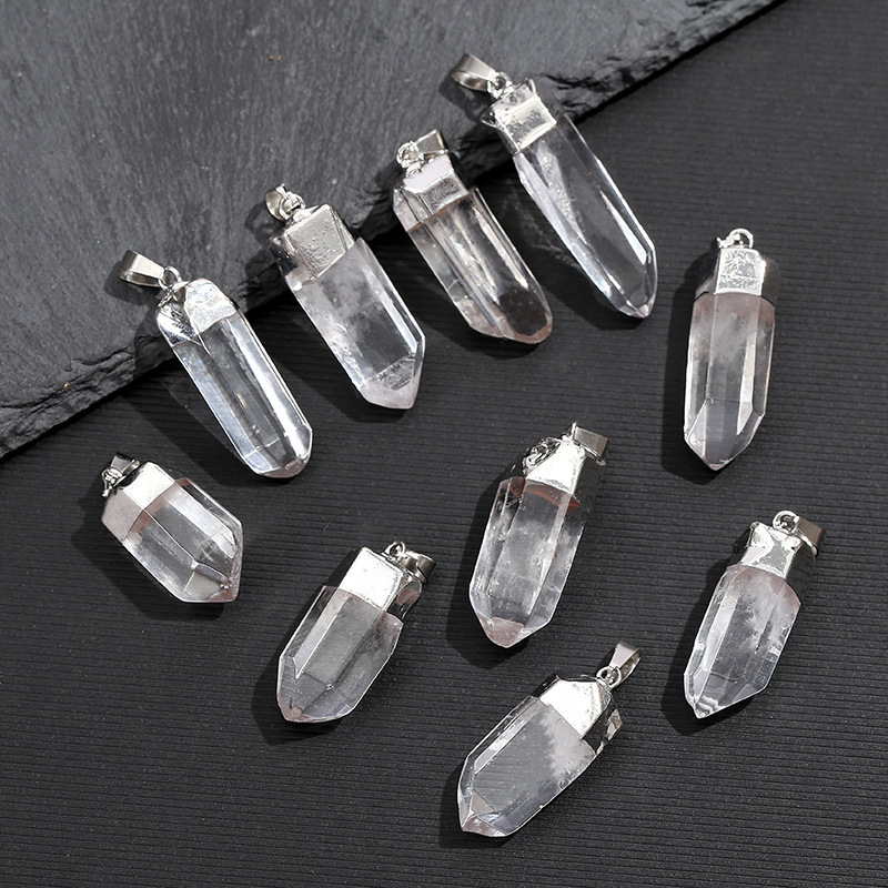 Gemstone Polishing Kit - Natural Clear Quartz Crystal Pendant Electroplated